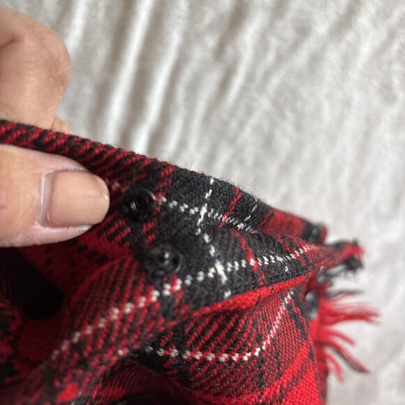 Vintage Rafaella Wool Maxi Red Tartan Plaid Wrap Skirt Size 8 Fringe Blanket - Picture 9 of 10